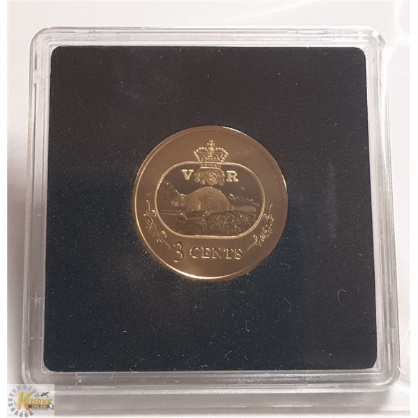 2001 STERLING SILVER GOLD PLATE 3 CENT COIN