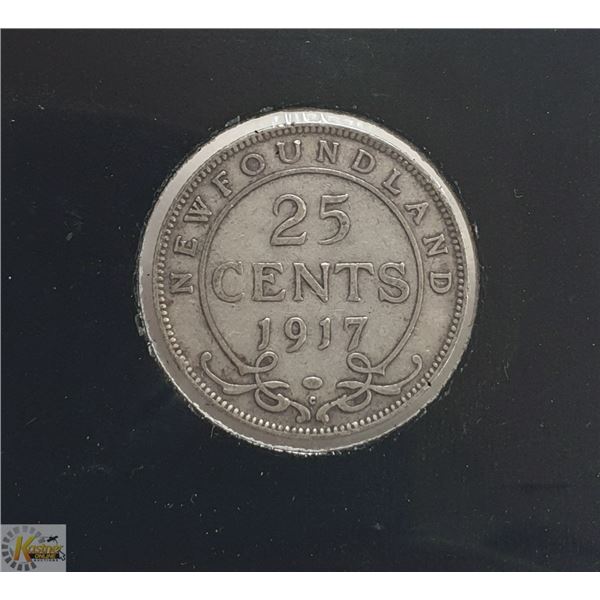 1917 NEWFOUNDLAND SILVER 25 CENT COIN