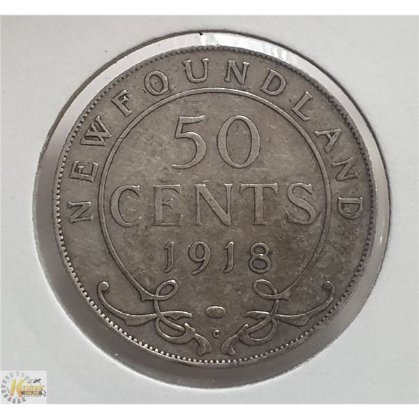 HIGHER GRADE 1918 NEWFOUNDLAND 50 CENT