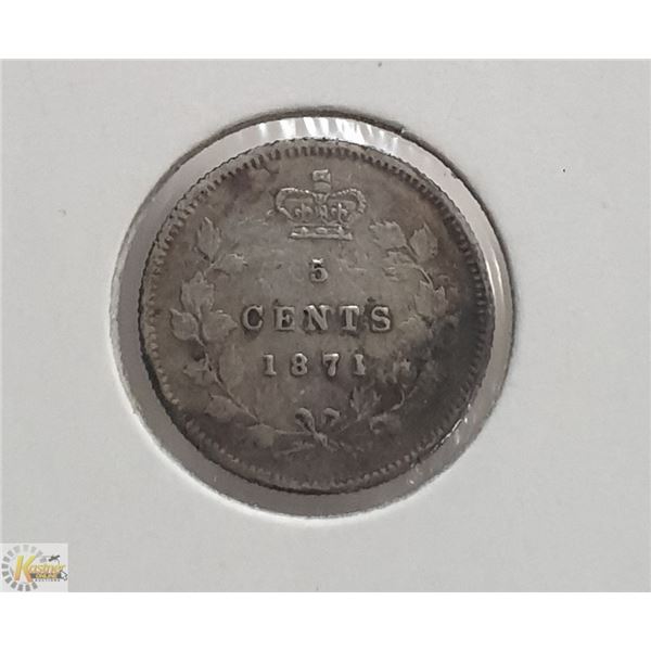 1871 VICTORIAN CANADA SILVER 5 CENT COIN