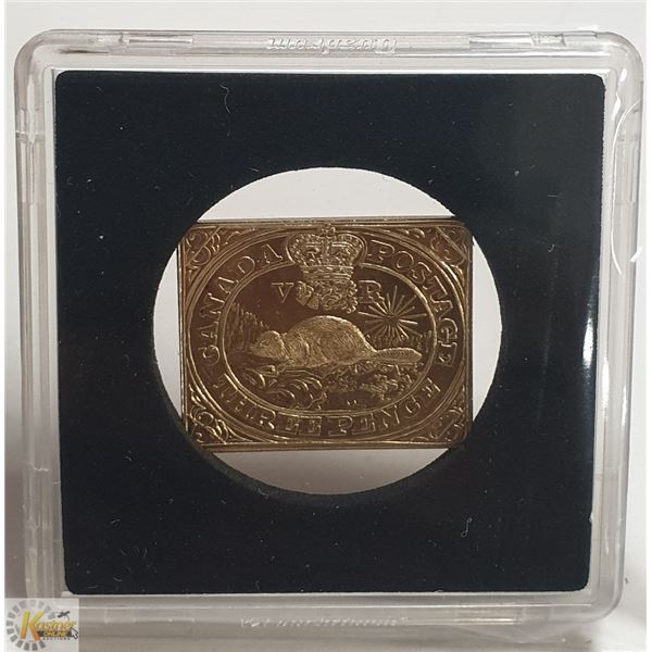 GOLD PLATED .925 SILVER 3 PENCE STAMP RCM