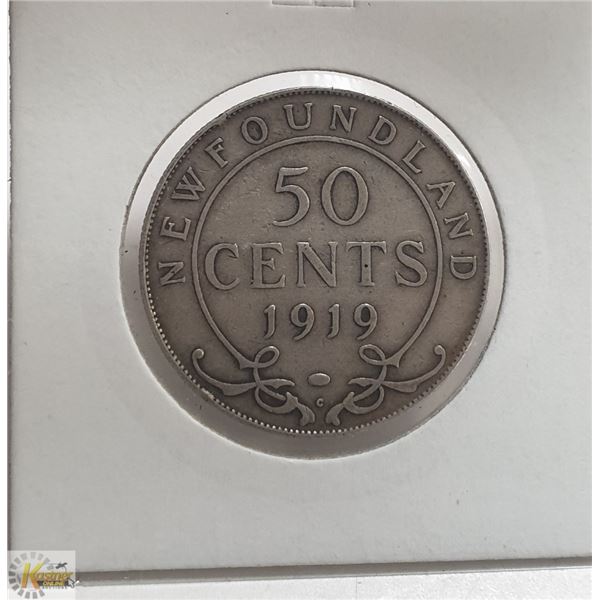 1919 NEWFOUNDLAND SILVER 50 CENT COIN