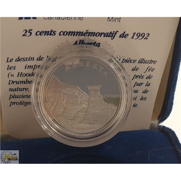 STERLING SILVER 1992 ALBERTA PROOF 25 CENT