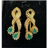 Image 1 : 18 K YELLOW GOLD PAIR OF EMERALD DIAMOND EARRINGS