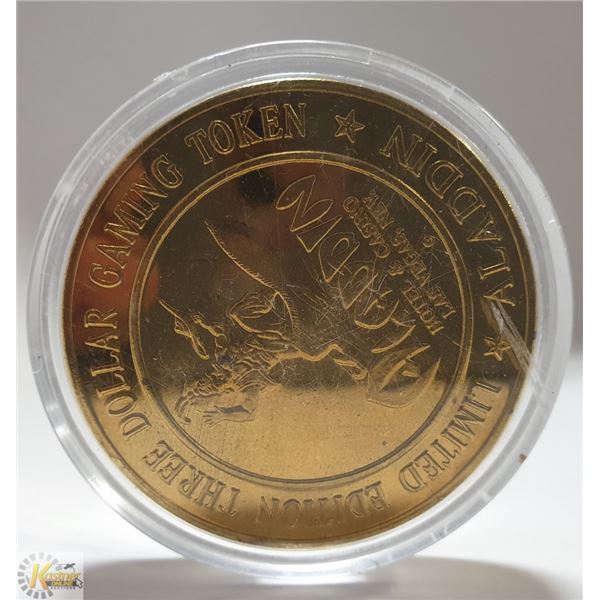 LARGE VINTAGE 45MM $3 CASINO TOKEN FROM ALADDIN