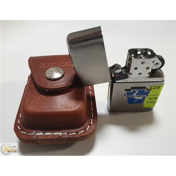 NEW 2000 ZIPPO "STERLING" IN LEATHER ZIPPO POUCH