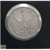 Image 1 : 1951F GERMAN SILVER 5 MARK COIN, 1ST YEAR OF ISSUE