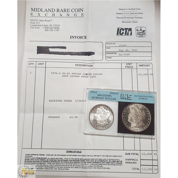 SUPERB MINT STATE 1878S US SILVER MORGAN DOLLAR