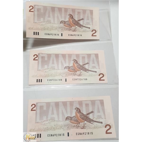 LOT OF 3 1986 ISSUE $2 BANKNOTES. HIGHER GRADE