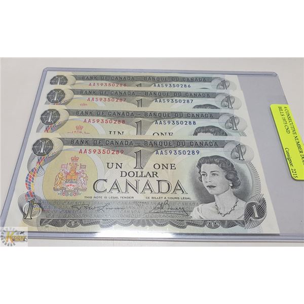 4 CONSECUTIVE NUMBER DOLLAR BILLS 1973 CND
