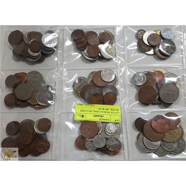 LOT OF WORLD COINS, INCLUDES SILVER, 1867 & UP