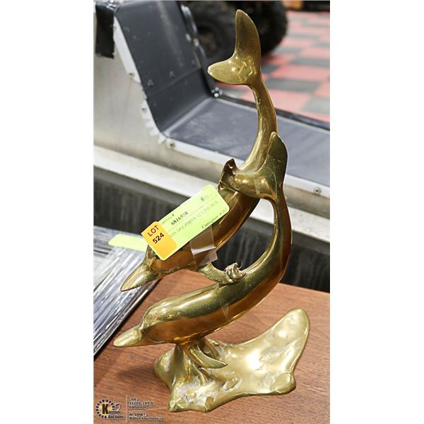 TWIN BRASS DOLPHINS 12.5 INCHES HIGH