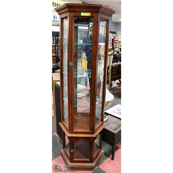 WOODEN GLASS CORNER CABINET