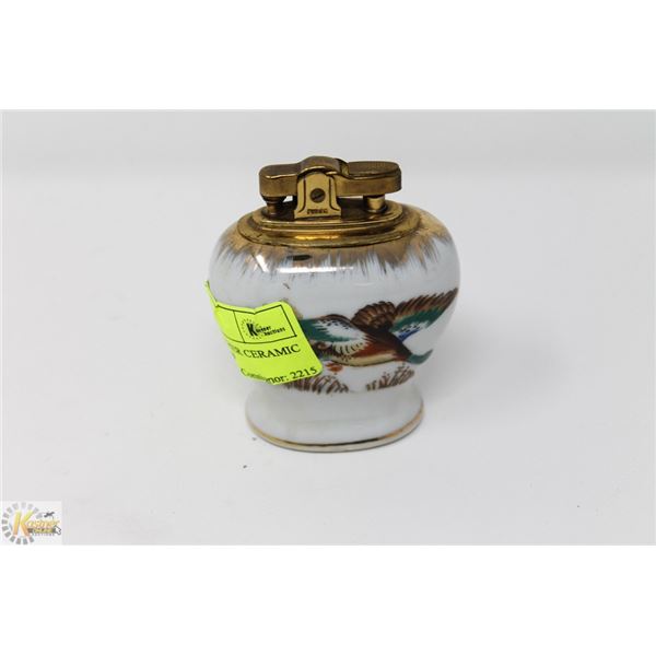 UNIQUE LIGHTER FISCHER CERAMIC MALLARD BASE JAPAN
