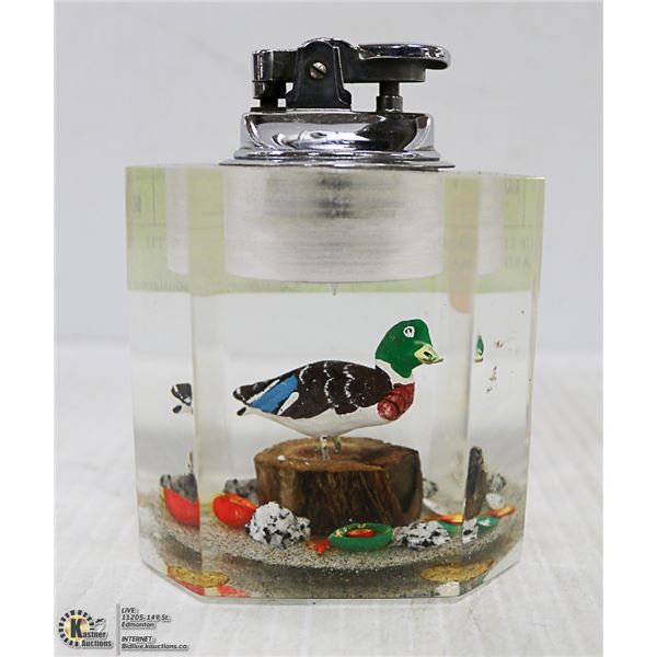 UNIQUE LIGHTER HUGE WITH MALLARD IN GLASS BASE