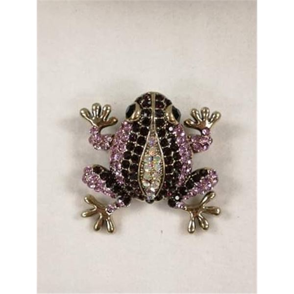 RHINESTONE FROG BROOCH