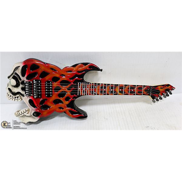 UNIQUE FLAMING SKULL GUITAR PIGGY BANK