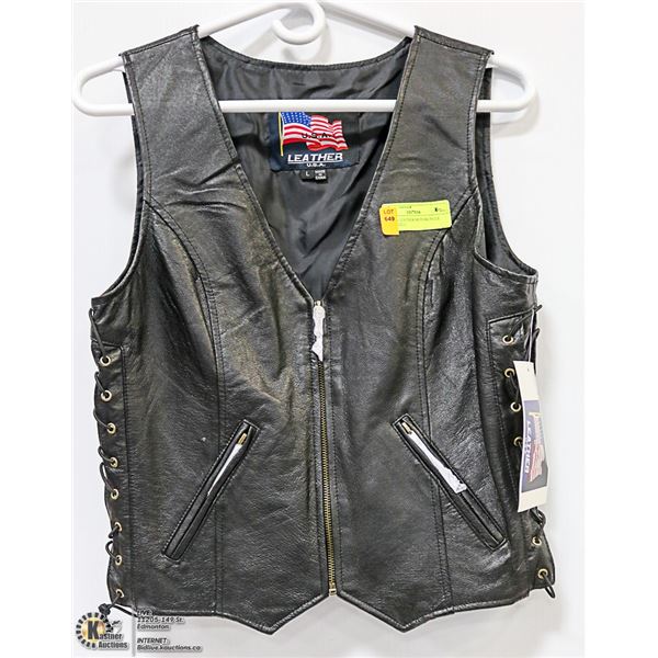 LADIES LEATHER MOTORCYCLE VEST SIZE L