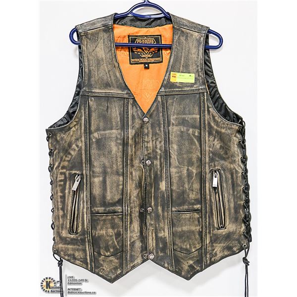 MENS LEATHER MOTORCYCLE VEST SIZE M-L