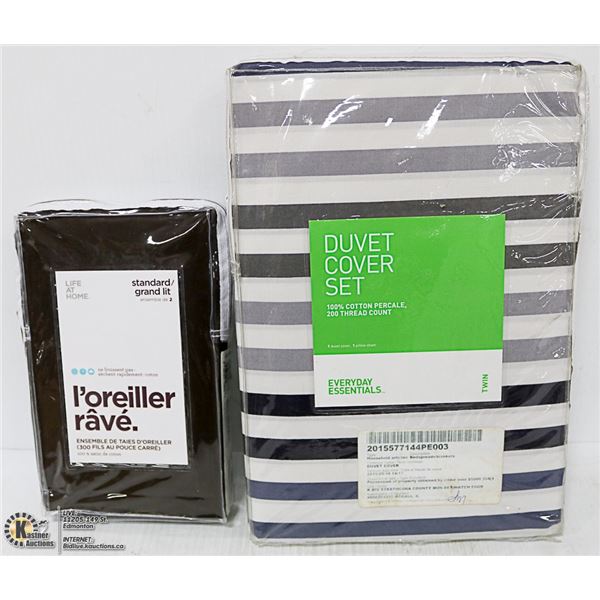 NEW TWIN DUVET COVER SET WITH 2 NEW PILLOWCASES