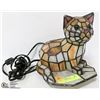 Image 1 : VINTAGE STAINED GLASS CAT TABLE LAMP