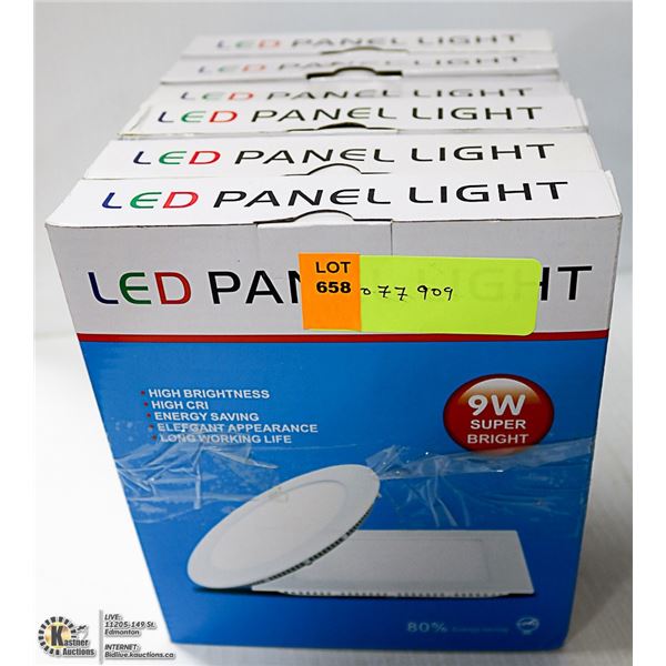 6-7/8" OD 12W LOT OF 6 WHITE LED ROUND PANEL
