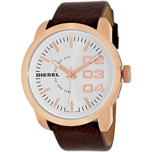 NEW DIESEL WHITE DIAL BROWN STRAP 46MM MSRP $230