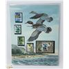 Image 1 : UNFRAMED DUCK PRINT WITH MINT ISRAEL STAMPS