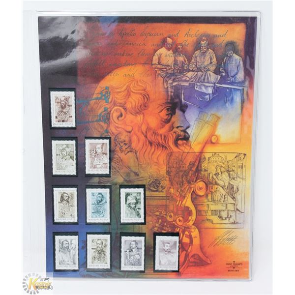 UNFRAMED MEDICAL PIONEERS PRINT W/HUNGARY STAMPS