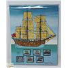 Image 1 : UNFRAMED SAILING SHIP PRINT W/ NEW ZEALAND STAMPS