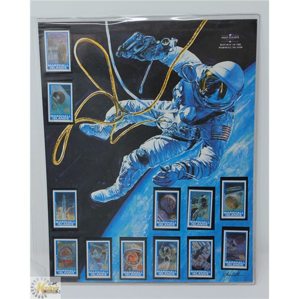 UNFRAMED SPACE PRINT W MARSHALL ISLAND STAMPS