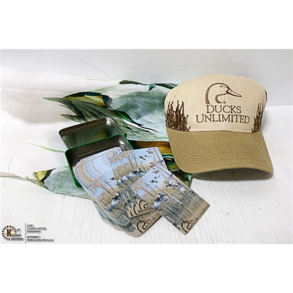 DUCKS UNLIMITED FLAG, CAP & PLAYING CARDS