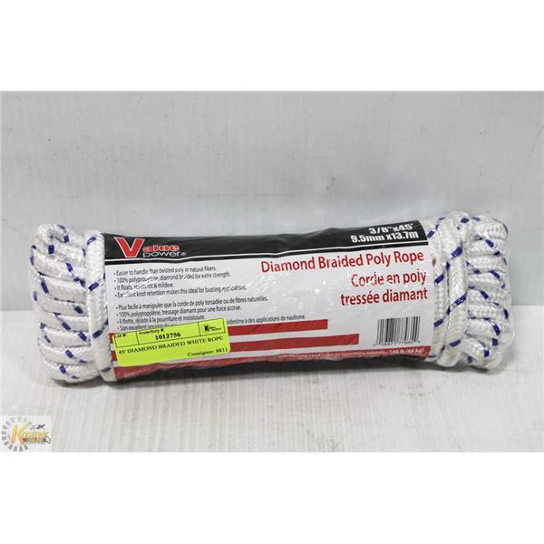 45' DIAMOND BRAIDED WHITE ROPE