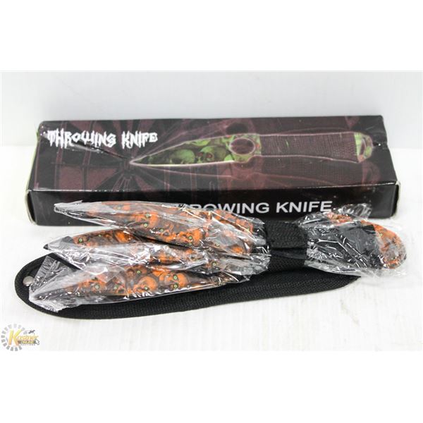 3 NEW 8" THROWING KNIVES IN SHEATH