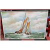 Image 1 : LARGE PAINTING OF SAILING SHIP AT SEA, OIL ON