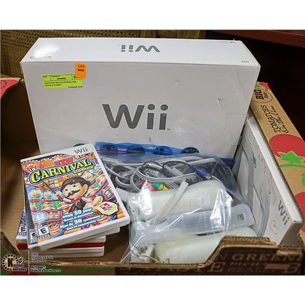 NINTENDO WII 4 CONTROLLERS, GUN & 6 GAMES