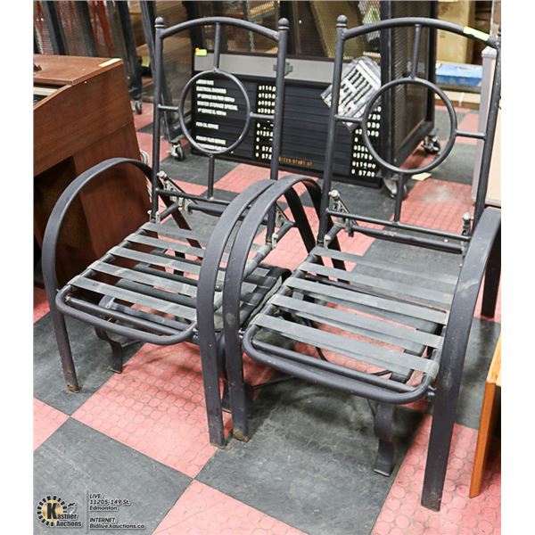 PAIR OF METAL RECLINING PATIO CHAIRS & FOOTSTOOLS