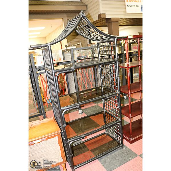 ORIENTAL STYLE BLACK UNIT W/GLASS SHELVES