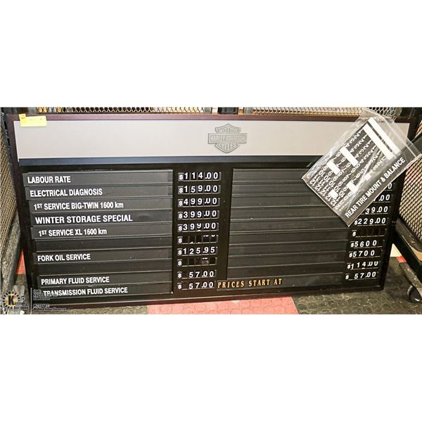 HARLEY DAVIDSON SERVICE PRICE BOARD