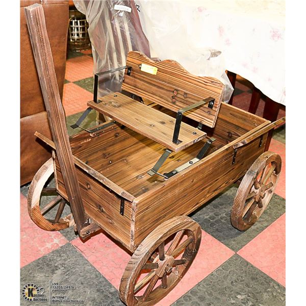 NEW SOLID FIR WOODEN WAGON ROLLING PLANTER -