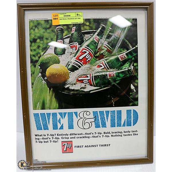 11 X 14 ORIGINAL FRAMED AD 1966 7/UP