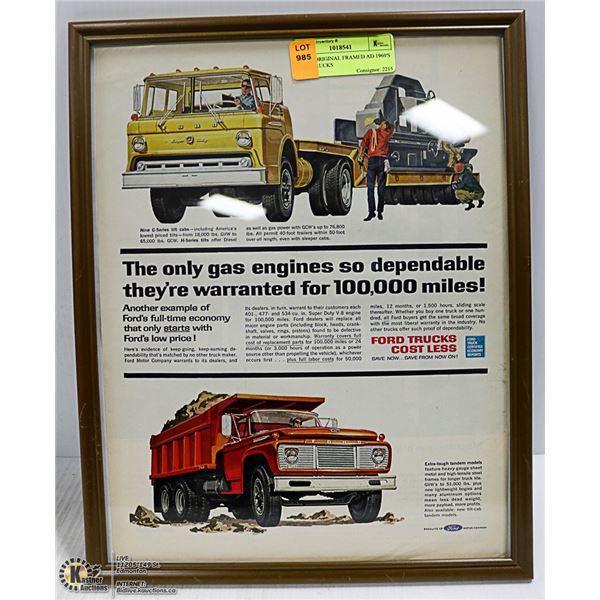 11 X 14 ORIGINAL FRAMED AD 1960'S FORD TRUCKS