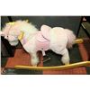 Image 1 : WOOD AND PLUSH PINK & WHITE ROCKING HORSE -