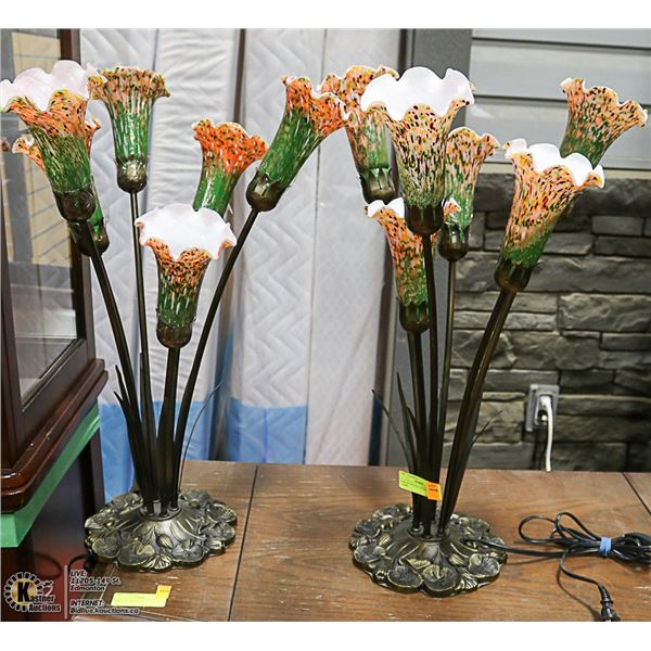 PAIR OF TIFFANY STYLE TULIP LAMPS