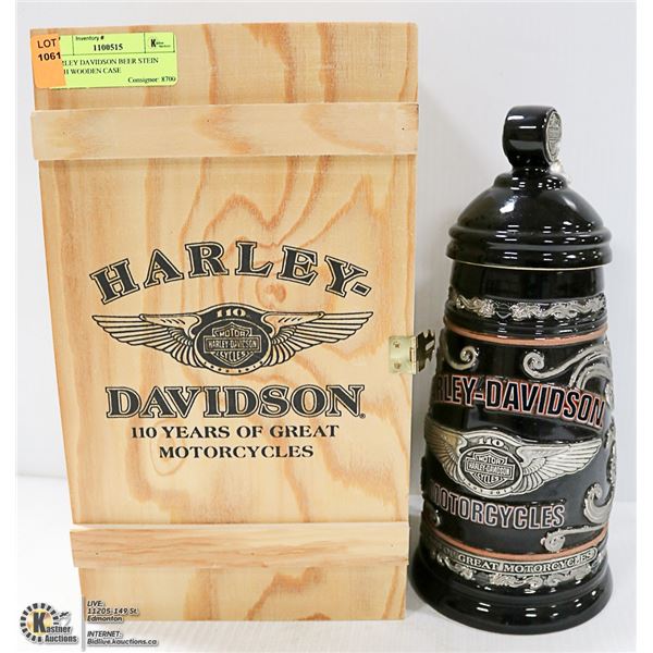 HARLEY DAVIDSON BEER STEIN WITH WOODEN CASE
