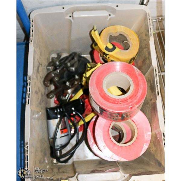 BOX WITH TOOLS AND DANGER/CAUTION TAPE