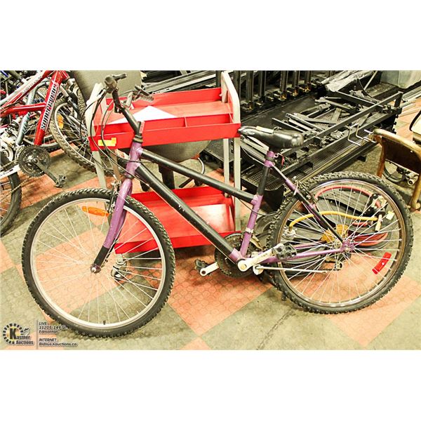 POLICE SEIZURE-BLACK AND PURPLE BIKE AS IS