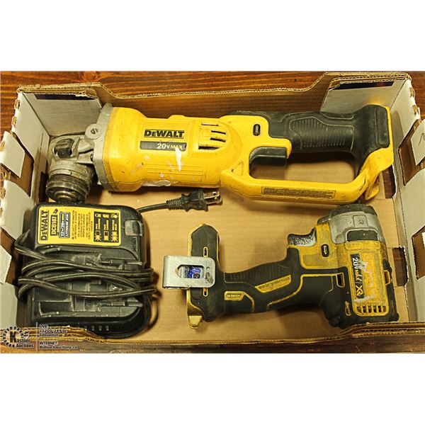 DEWALT GRINDER,AND IMPCT DRILL 20V WITH CHARGE