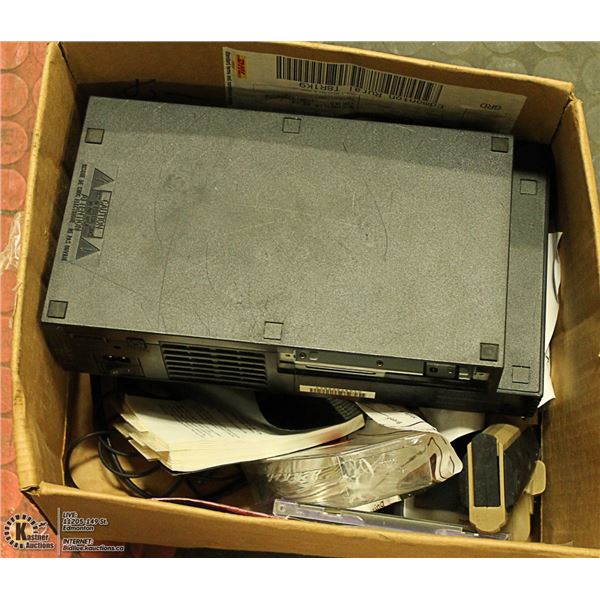 BOX WITH PS2 CONSOLE WITH CONTROLLER,AND MORE