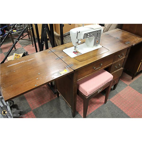 SINGER SEWING MACHINE IN CABINET-NO POWER CORD/